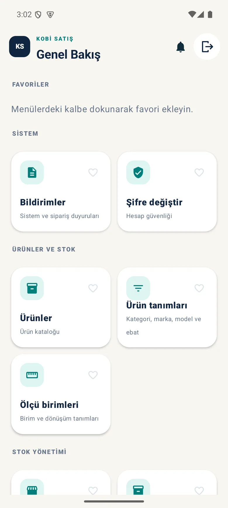 Bölümlere ayrılmış modül menüsü
