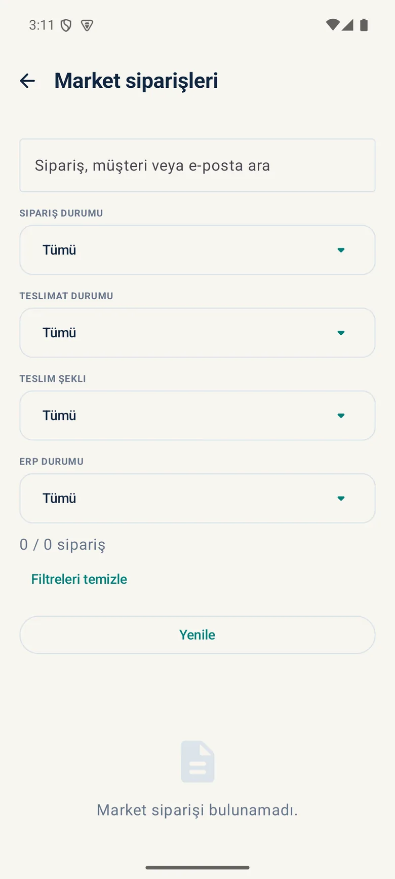 Market siparişleri listesi