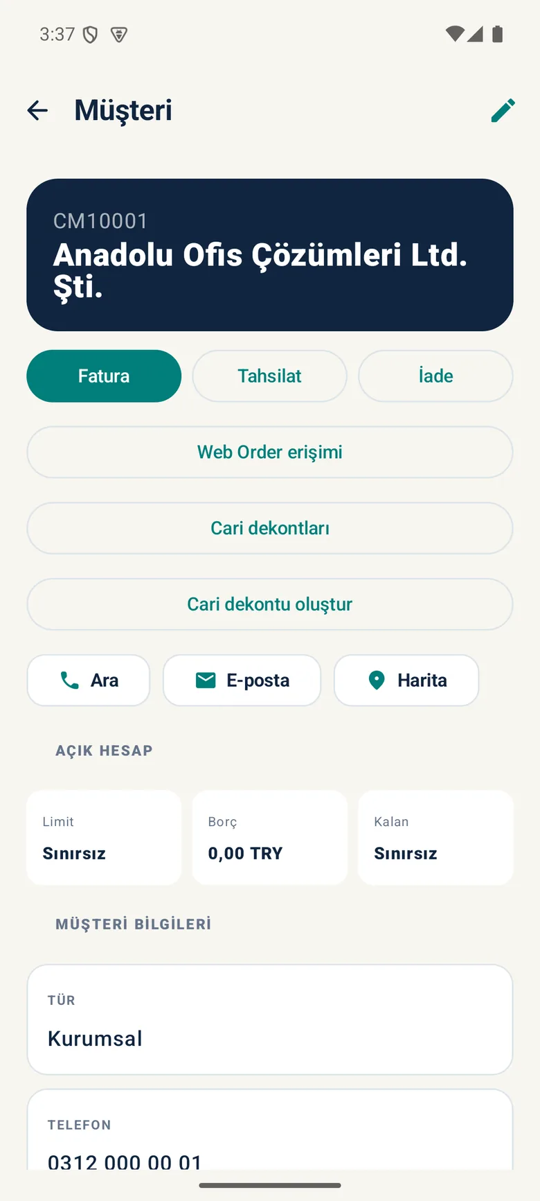 Müşteri kartı detayı