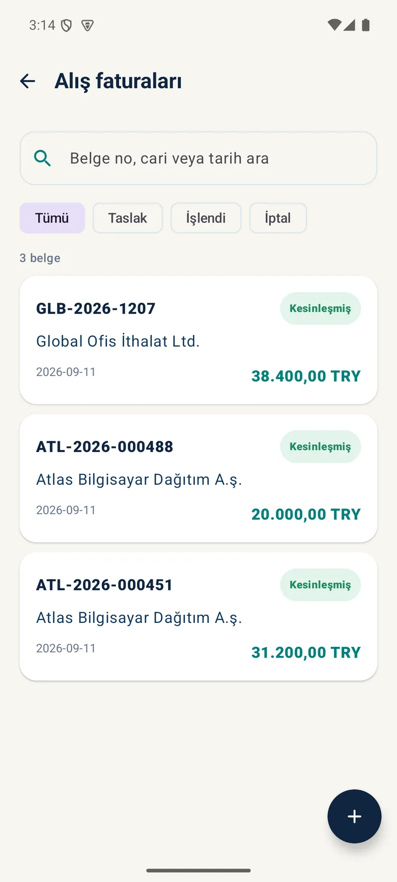 Alış faturaları listesi