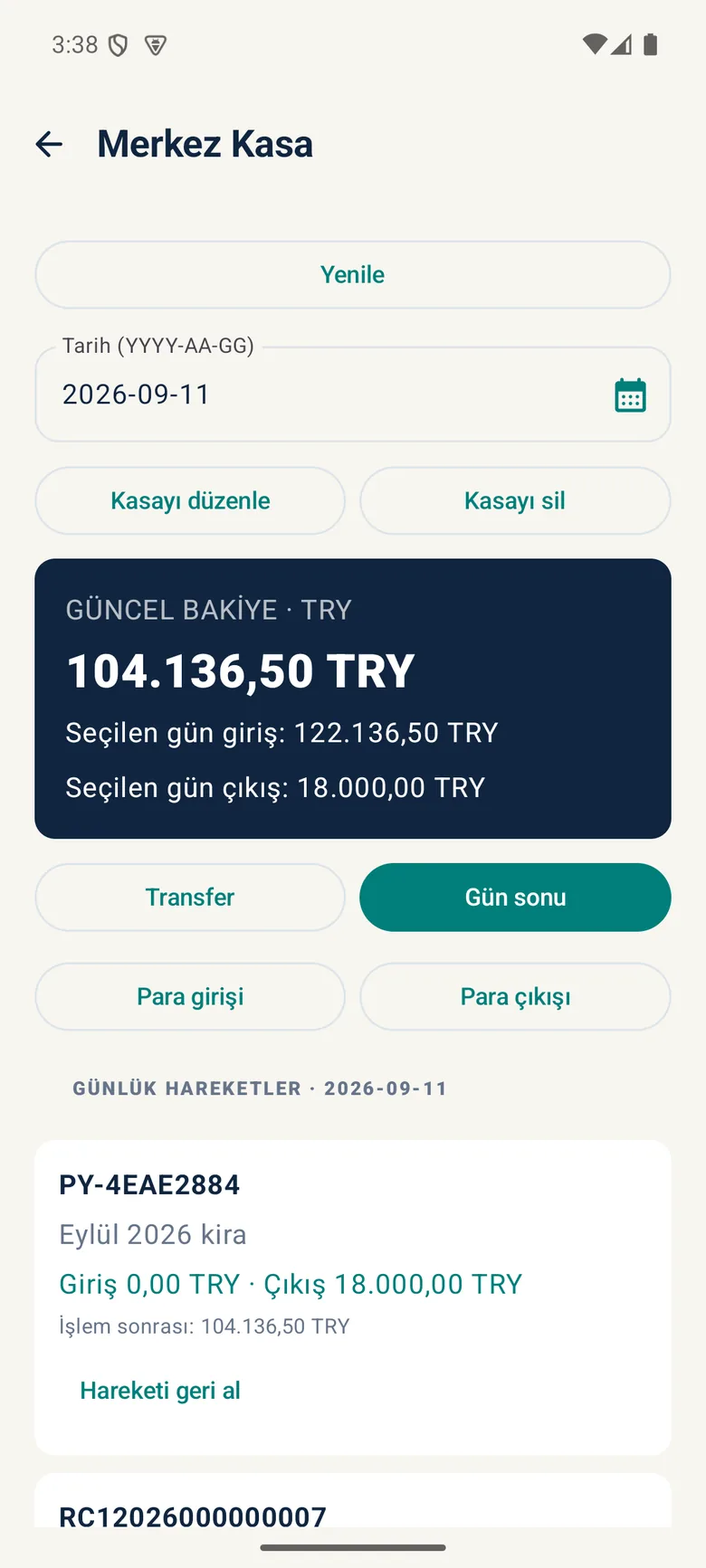 Kasa detayı ve hareketler