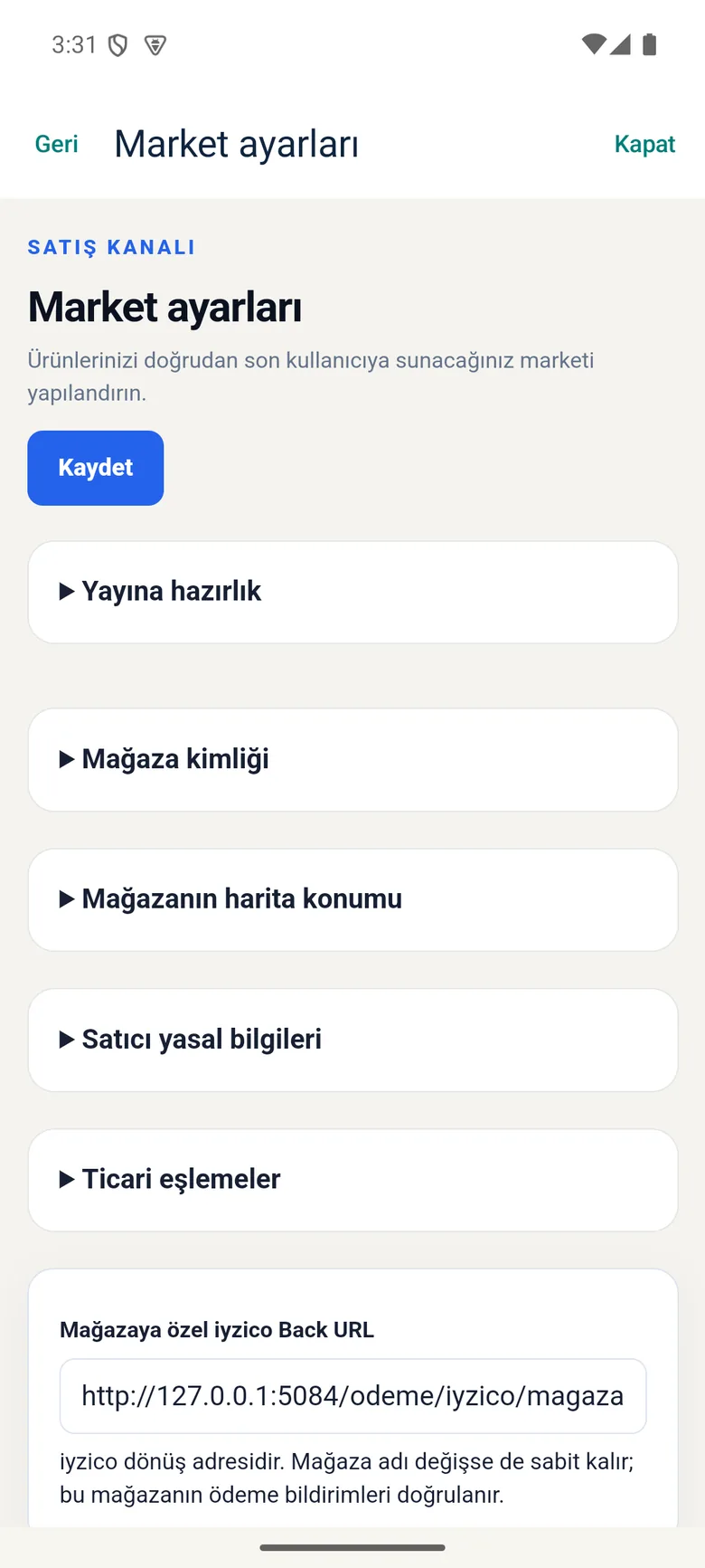 Market ayarları