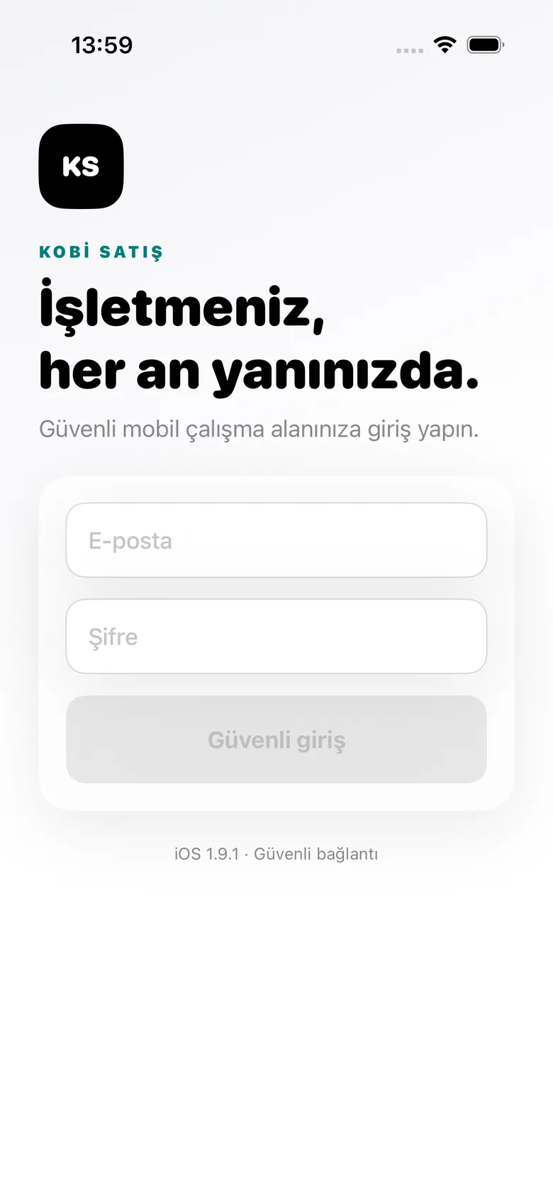 iOS uygulamasının giriş ekranı