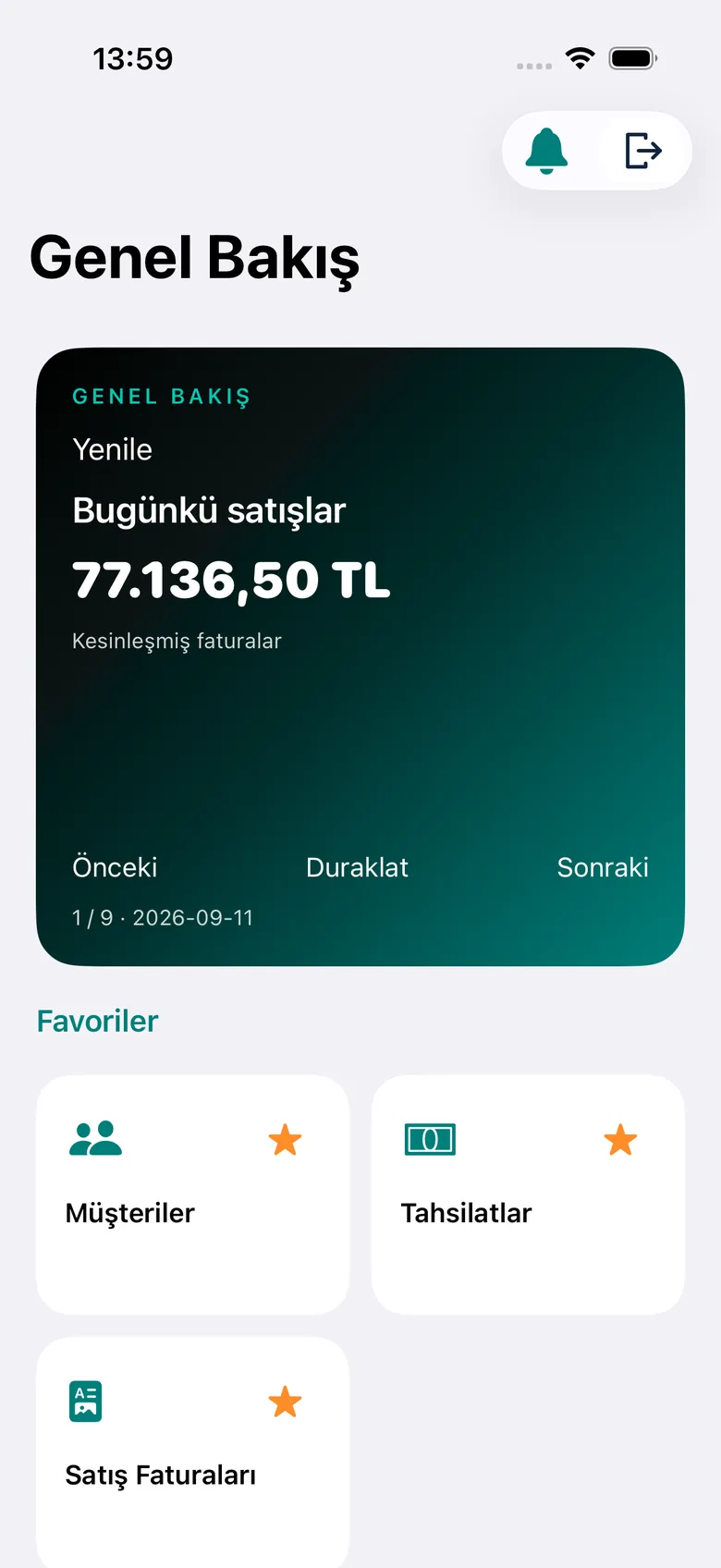Genel Bakış ekranı ve dashboard kartı