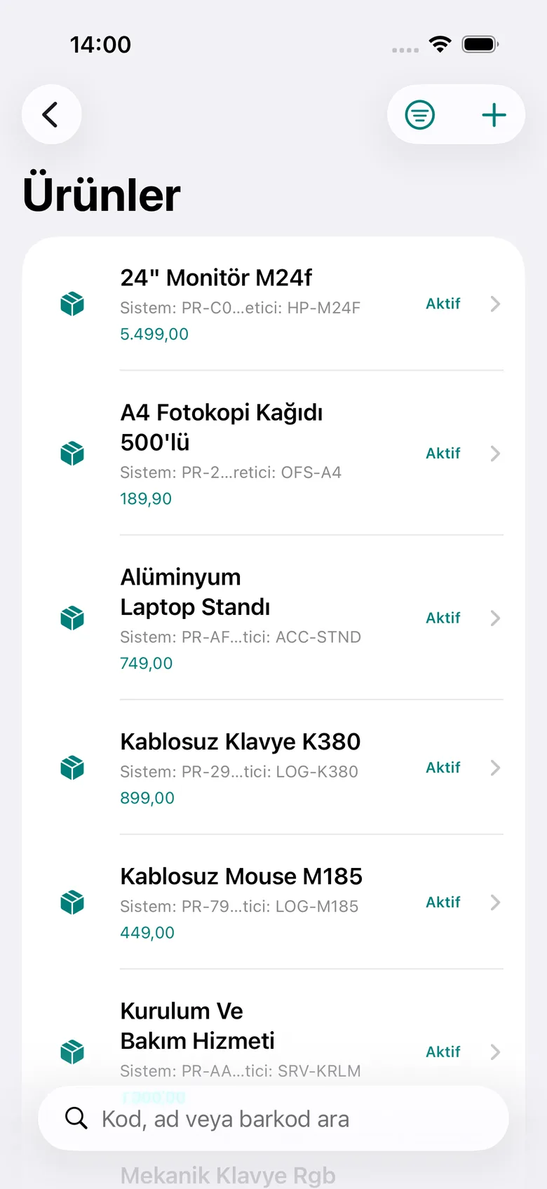 Ürün listesi