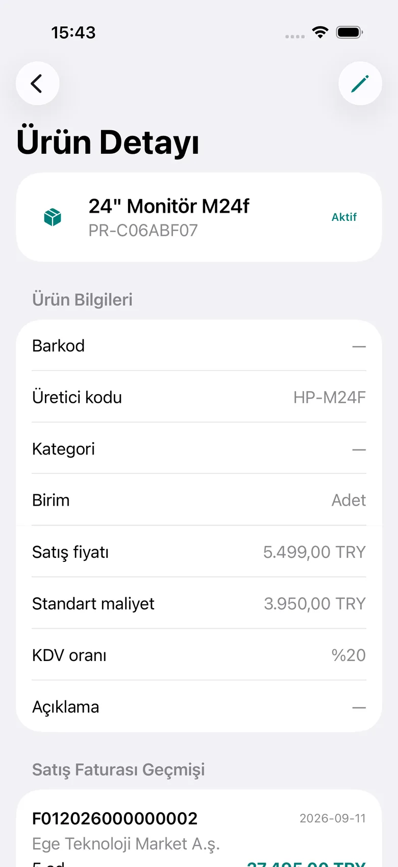Ürün kartı detayı
