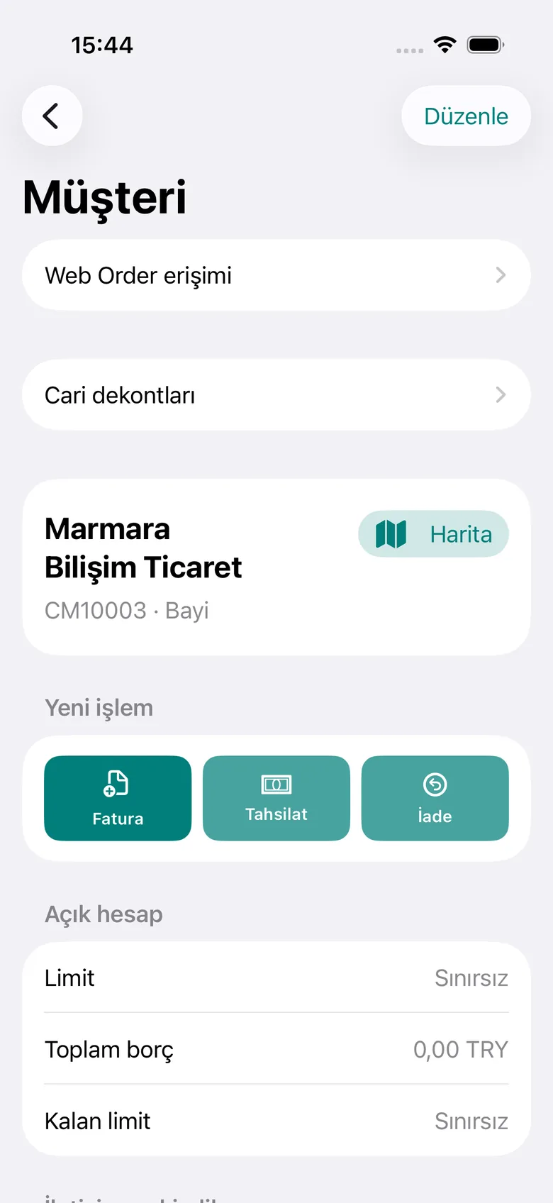 Müşteri kartı detayı
