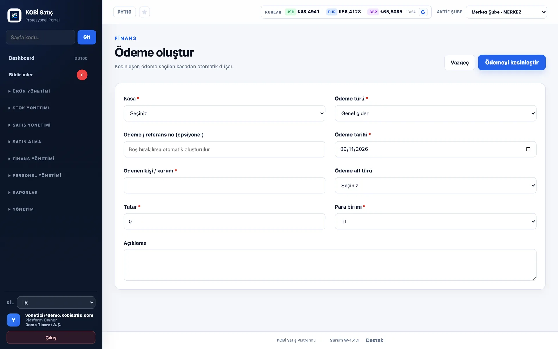 Ödeme oluşturma formu