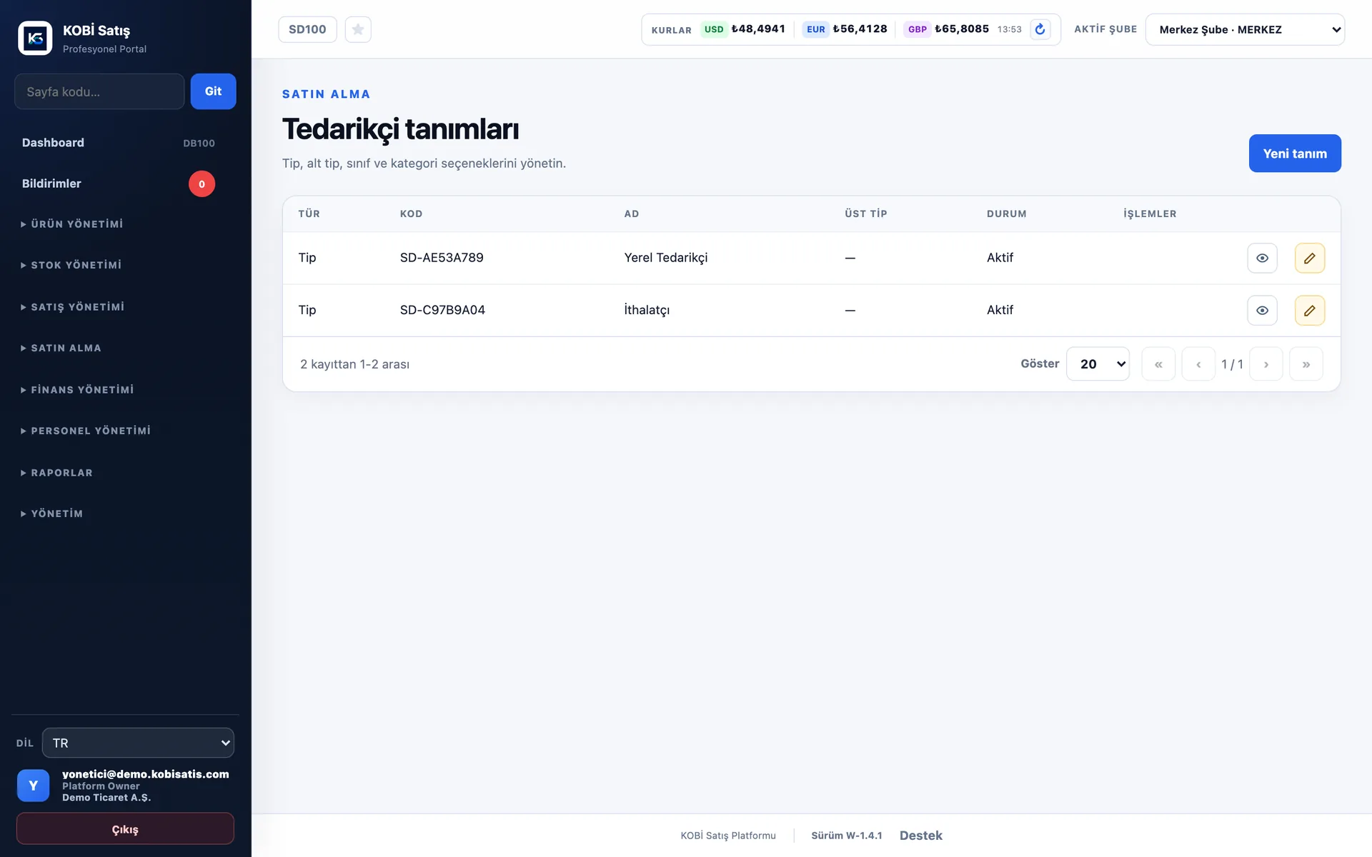 Tedarikçi tanımları listesi